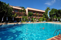 Hotel building and pool